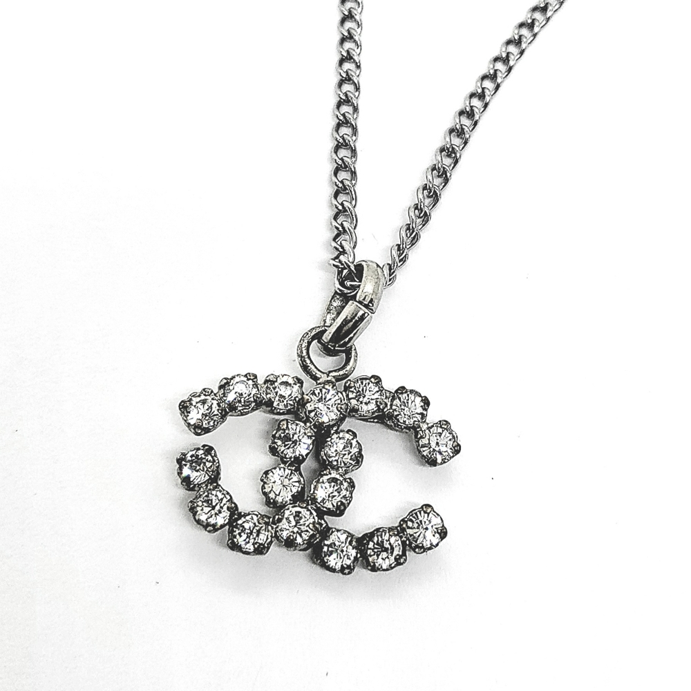 CHANEL Vintage Silver Rockstud Crystal CC Pendant